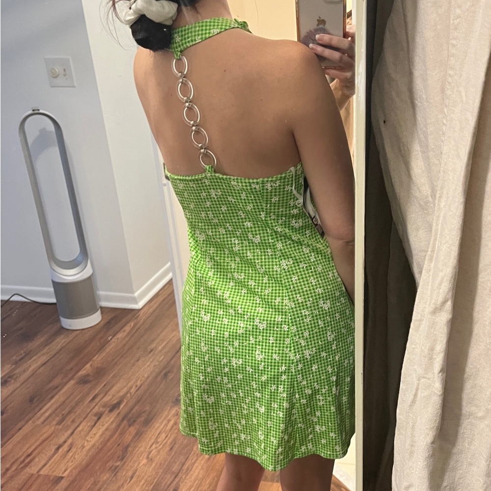 Vintage 90s Green Gingham Sleeveless Dress - Picture 7 of 10